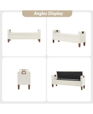 Adela Storage Waterproof Bench with Solid Wood Legs and Armrests