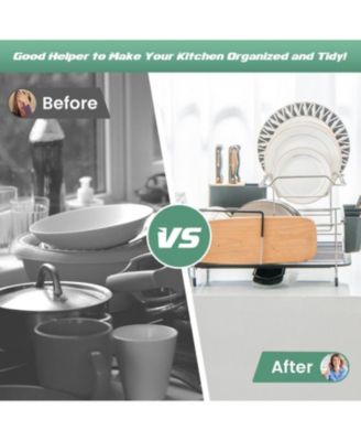 2-Tier Detachable Dish Rack with Drainboard and 360-Degree Swivel Spout – Space-Saving Kitchen Drying Rack with Rotating Spout