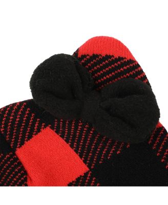 Head Shape Red Plaid Cuff Beanie With Fleece Bow