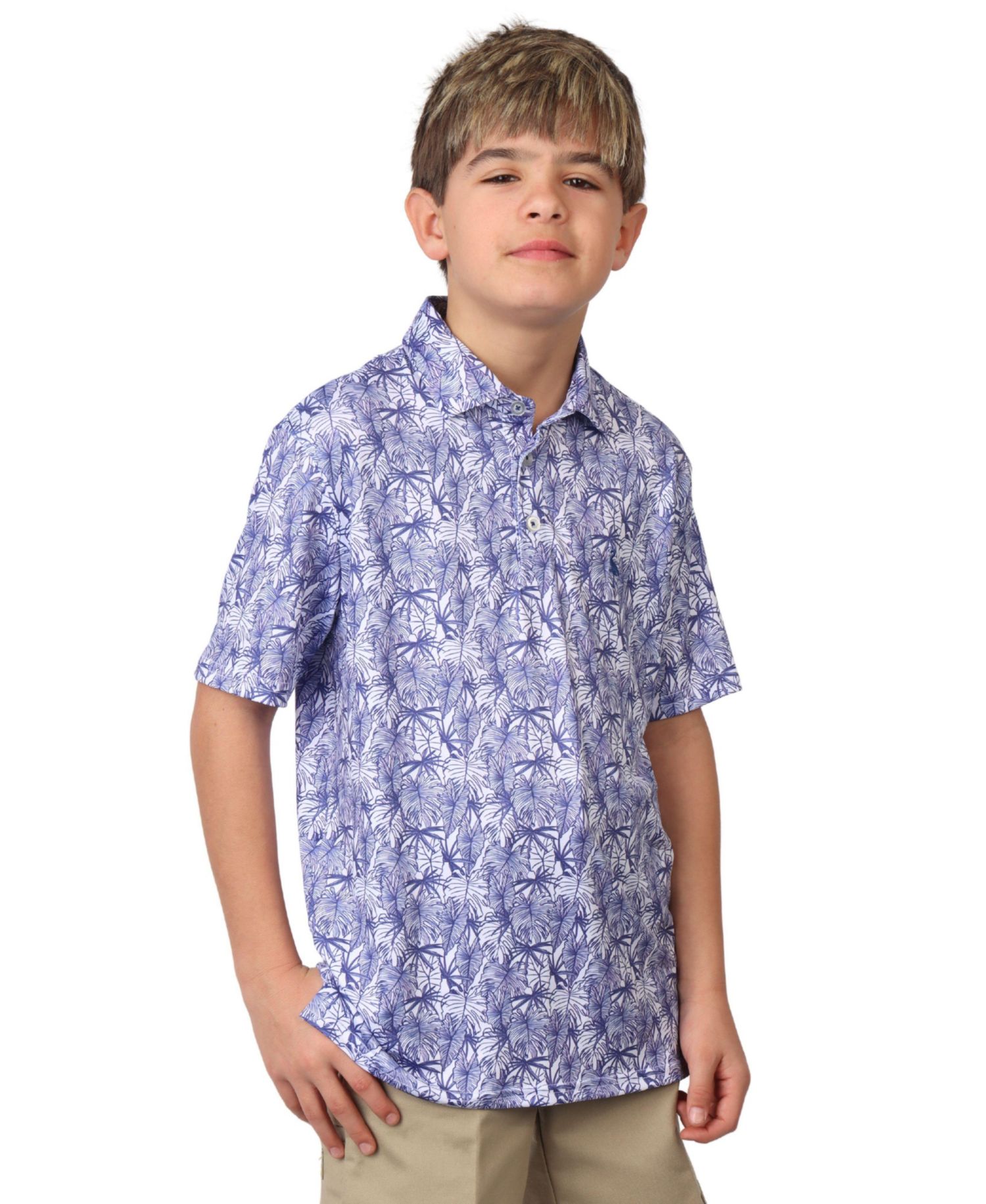 Boys Leaf Print Performance Polo Shirt for Comfort and Style