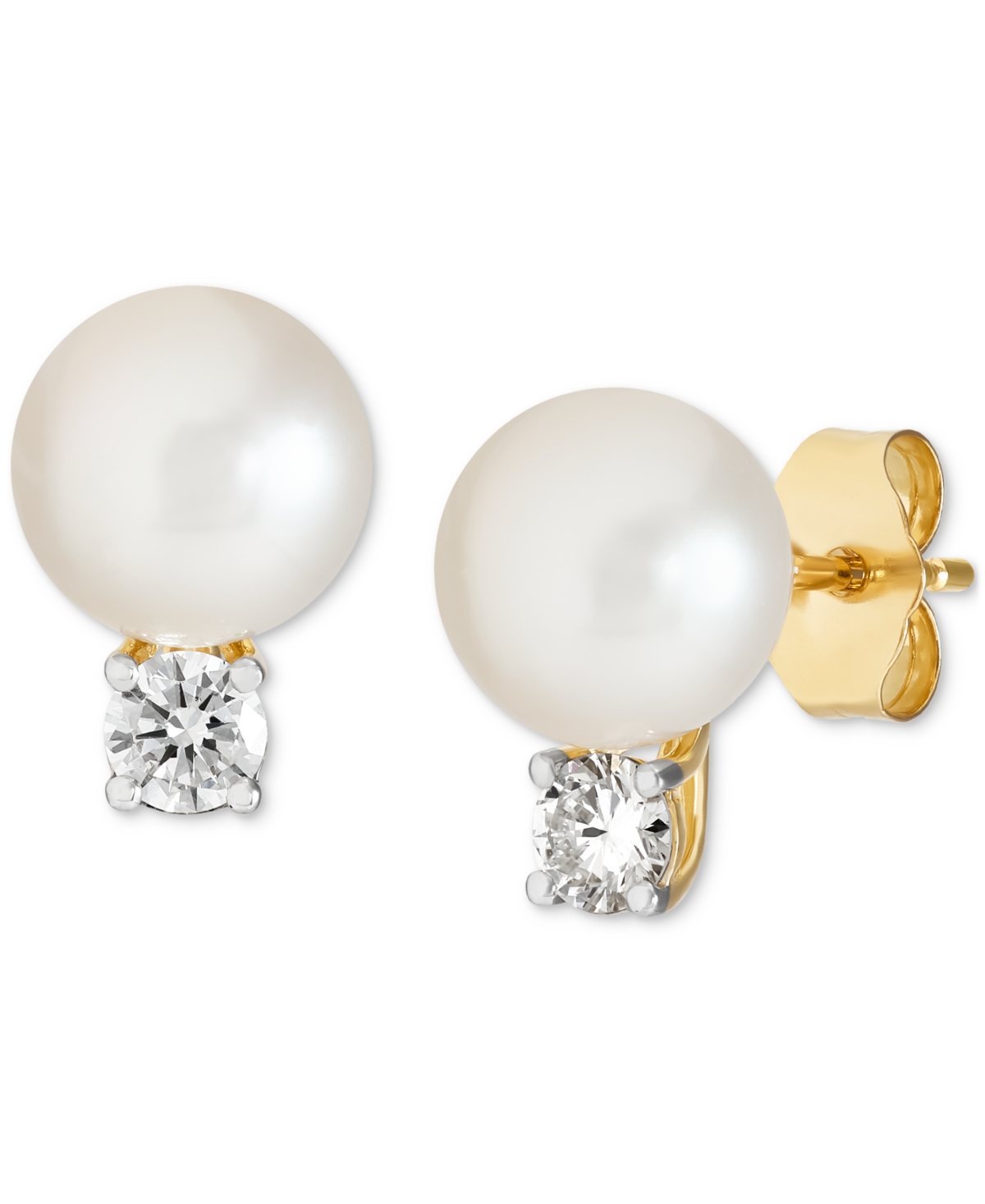 Cultured Freshwater Pearl (7mm) & Lab Grown Diamond (1/3 ct. t.w.) Stud Earrings in 14k Gold - Gold