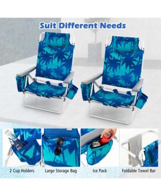 2-Pack Folding Backpack Beach Chair 5-Position Outdoor Reclining Chairs with Pillow
