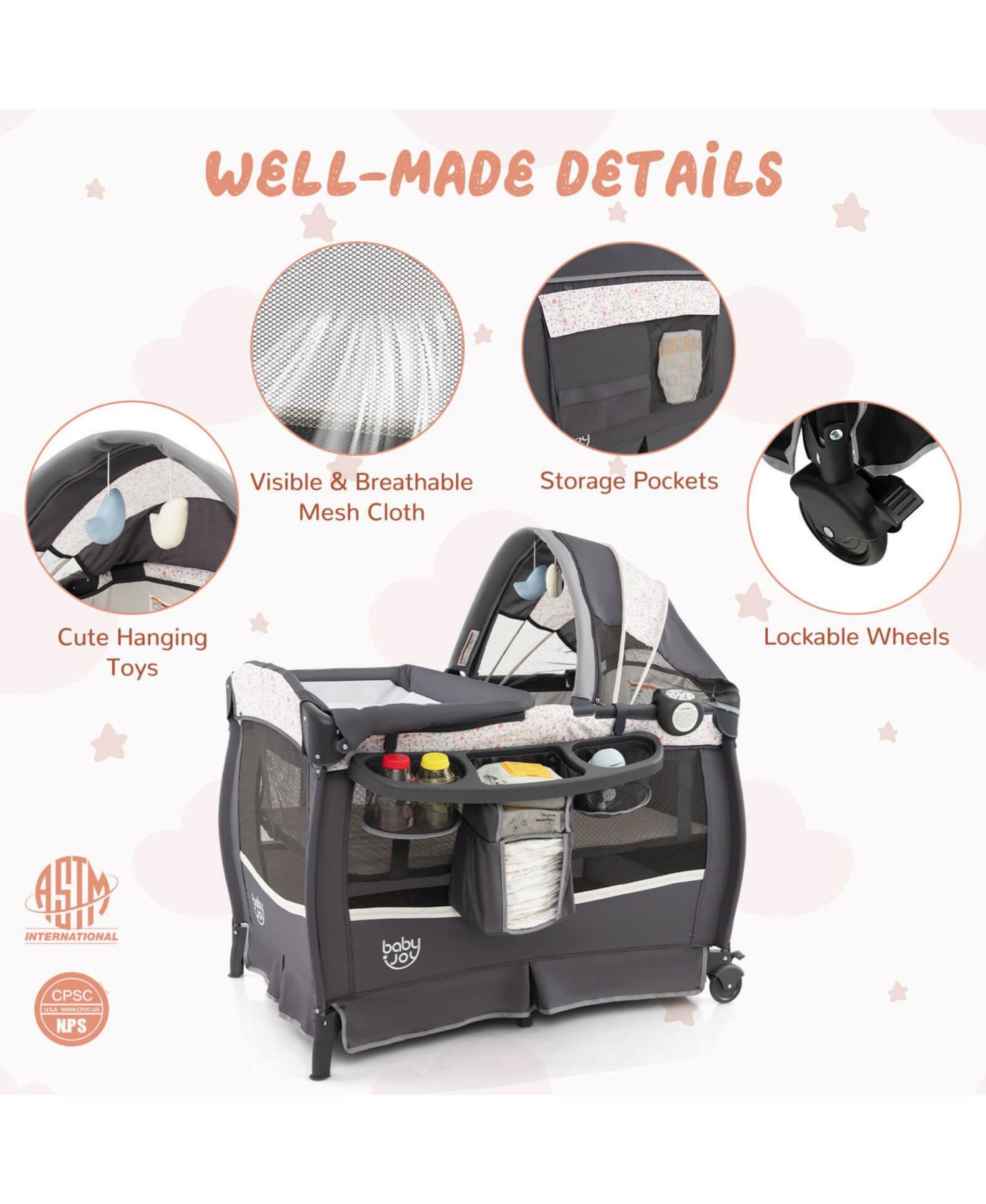 Pack Play Baby Diaper Changing Table 4 in 1 Foldable with Mattress