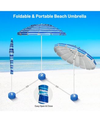 8ft Beach Umbrella Outdoor Patio Garden w/ Carrying Bag Sand Anchor
