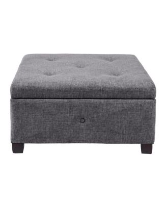 Square Upholstered Storage Ottoman with Button Tufted Top Soft Close Lid and Solid Wood Legs for Living Room Bedroom or Entryway Seating-The Pop Home
