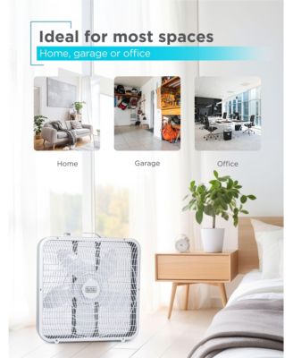 BLACK+DECKER Box Fan with 3 Speed Settings, 20&amp;#x201D; Box Fan with Carrying Handle, Rotary Knob and Recessed Cord Storage, Portable Fan and Cooling Fan for Home, Office, Garage, Basement &amp; More