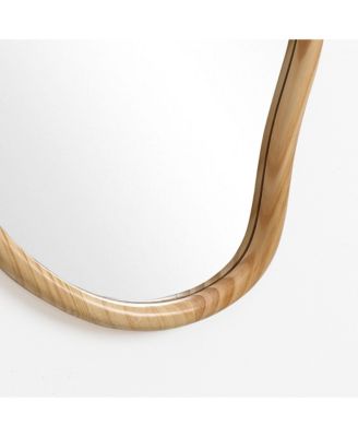 Natural Pine Wood Frame Oblong Irregular Wall Mirror, Accent and Vanity