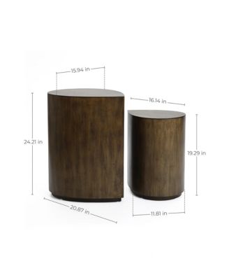 2-Piece Teardrop Drum Wood Side Tables Set in Walnut Finish