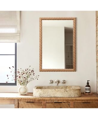 Beech Wood Frame Rectangle 35.4-Inch Tall Wall Mirror, Accent and Vanity