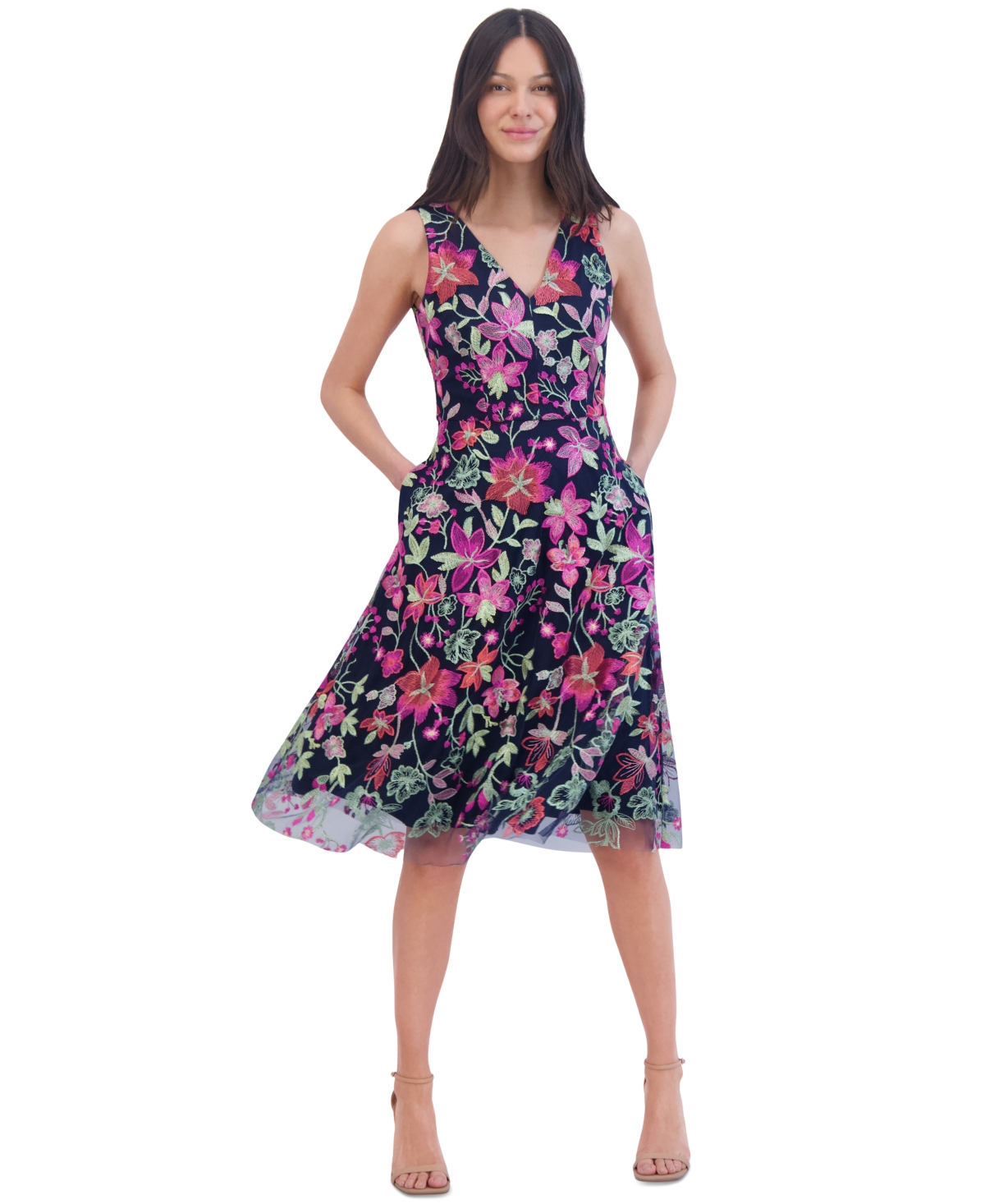 Jessica Howard Women's Floral-embroidered Fit & Flare Dress In Multi