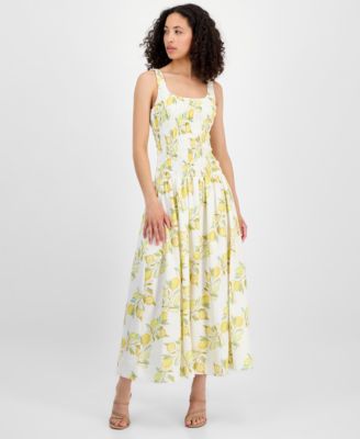 Avec Les Filles - Women's Printed Smocked Drop-Waist Maxi Dress
