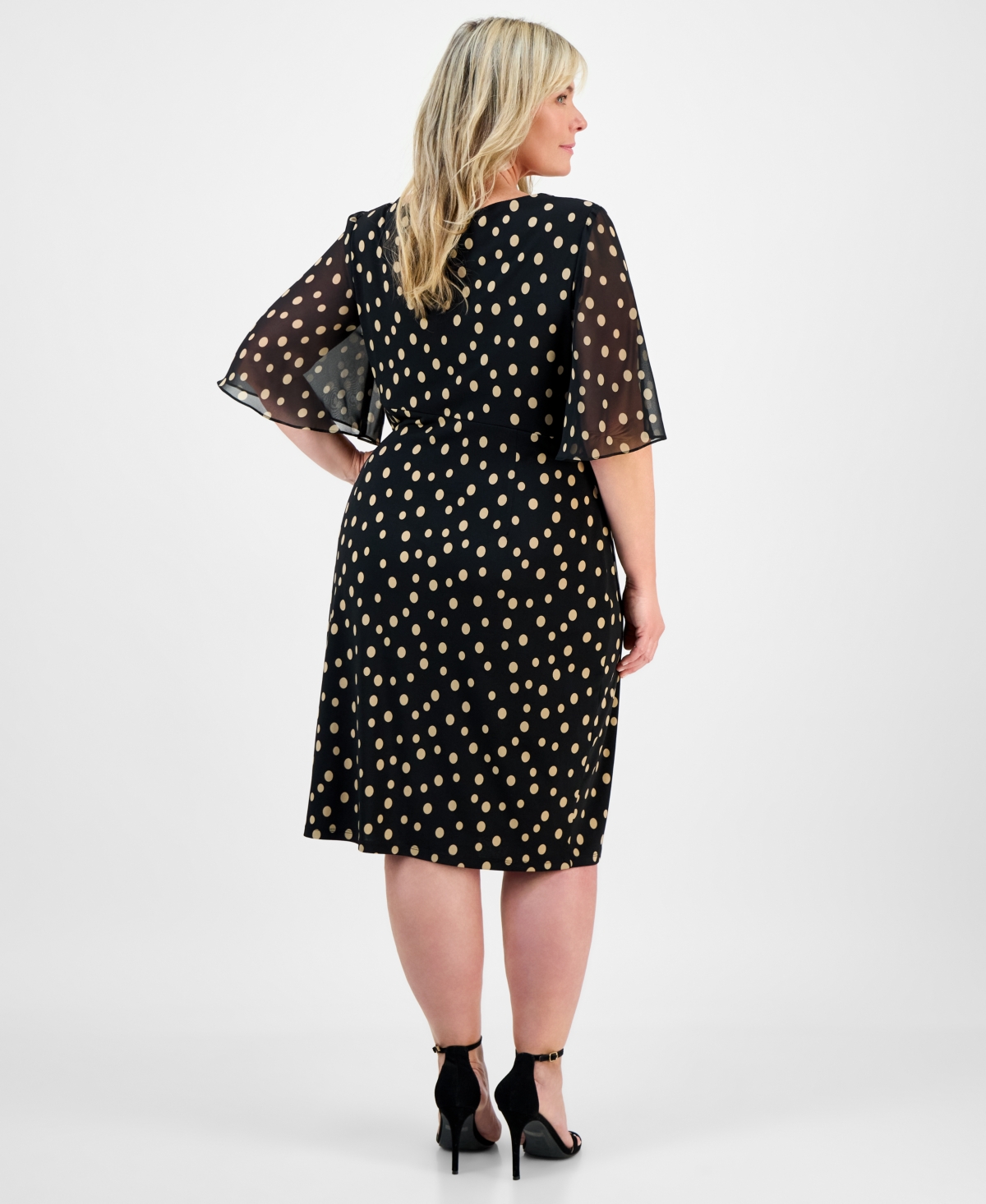 Connected Plus Size Printed Side-shirred Butterfly-sleeve Dress