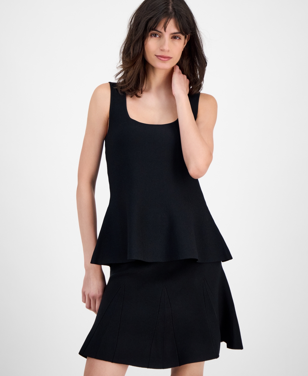 T Tahari Women's Square-neck Peplum-hem Sleeveless Top
