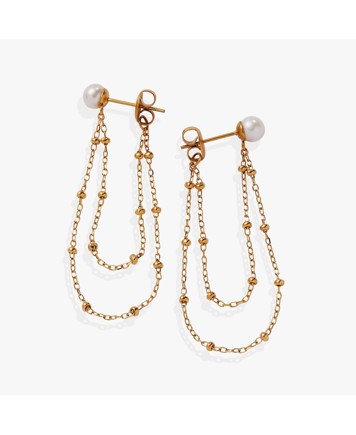 Freshwater Pearl Chain Earrings - White