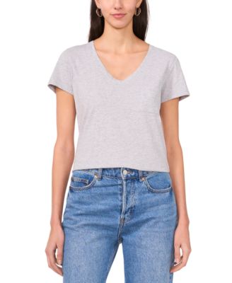 Vince Camuto - Women's Cotton Solid-Color V-Neck Pocket T-Shirt