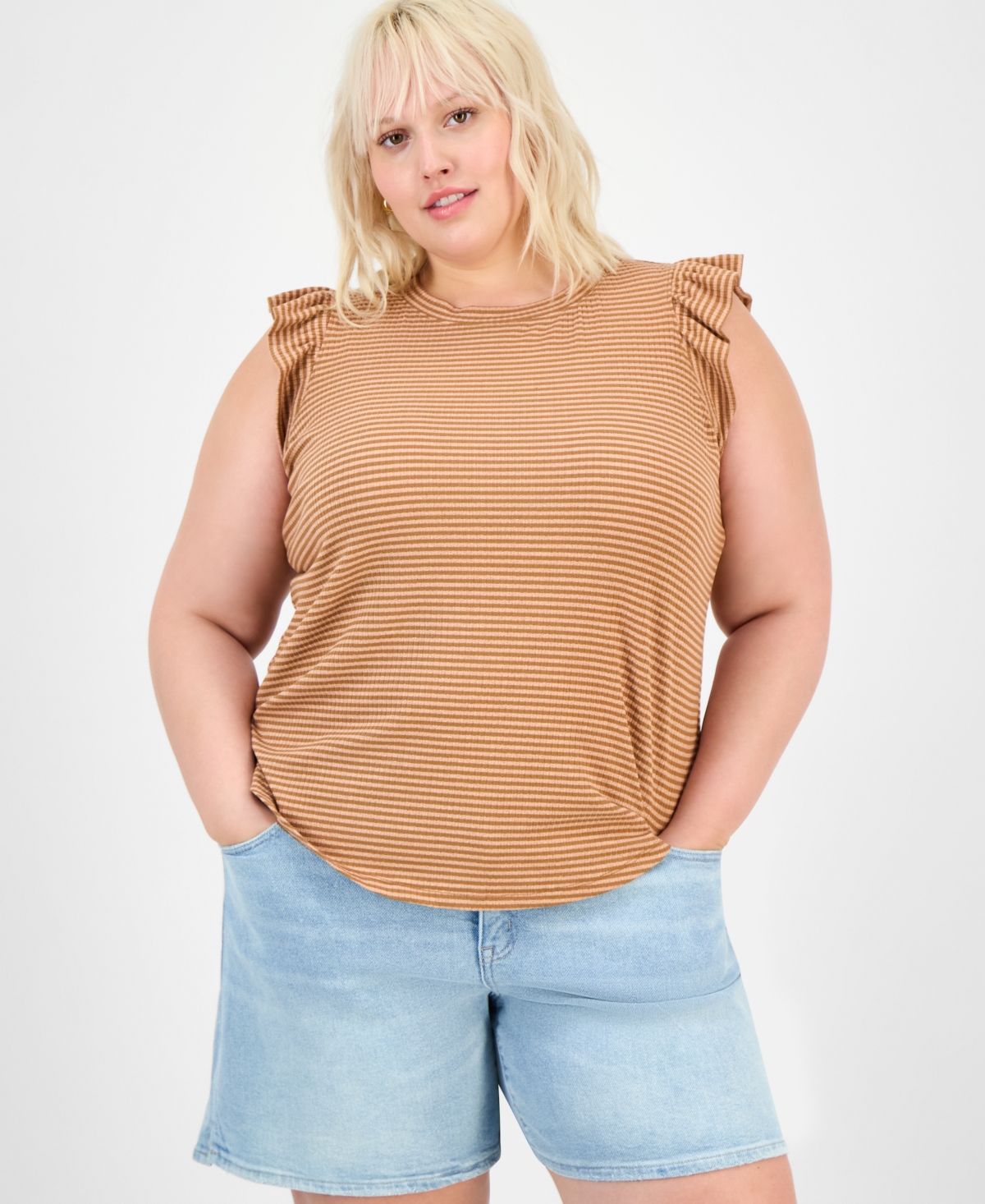 Democracy Plus Trendy Ruffle Cap-sleeve Top