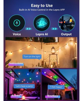 ZB1 AI Smart Outdoor String Lights APP Control, 54(42+12) ft RGB+IC+Warm White Outdoor Lights 15 LED Bulbs, Alexa Google Enabled, NO Remote