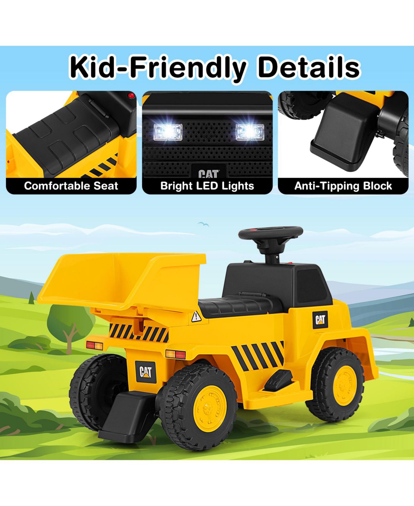 Детская игрушка Mecale 6V Electric Licensed Caterpillar Construction Vehicle with One-Button Start, цвет: Жёлтый — фото 5
