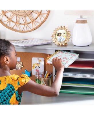 Kids' Media Desk with Hutch and Chair Set – Natural: Kids Table and Chair Set, Computer Desk with Storage Hutch, Kids Bedroom Furniture Set