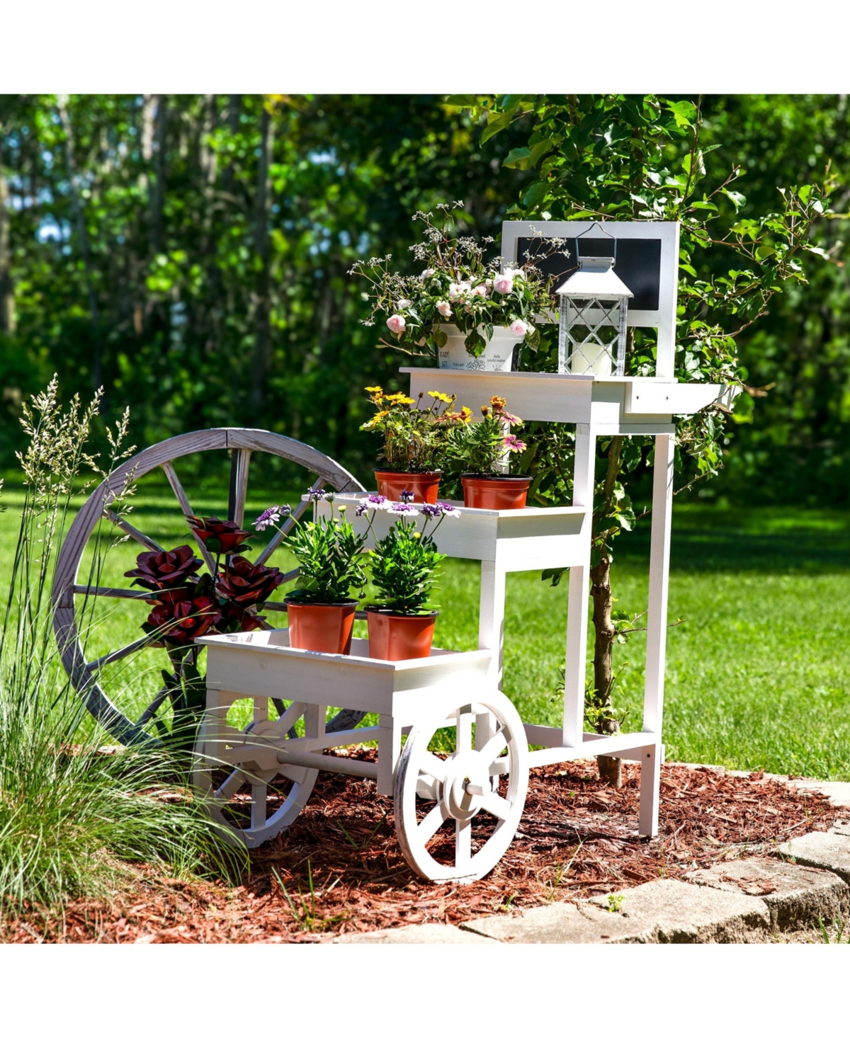 3-Tiered Fir Wood Plant Stand with Chalkboard - 44.25” H - White