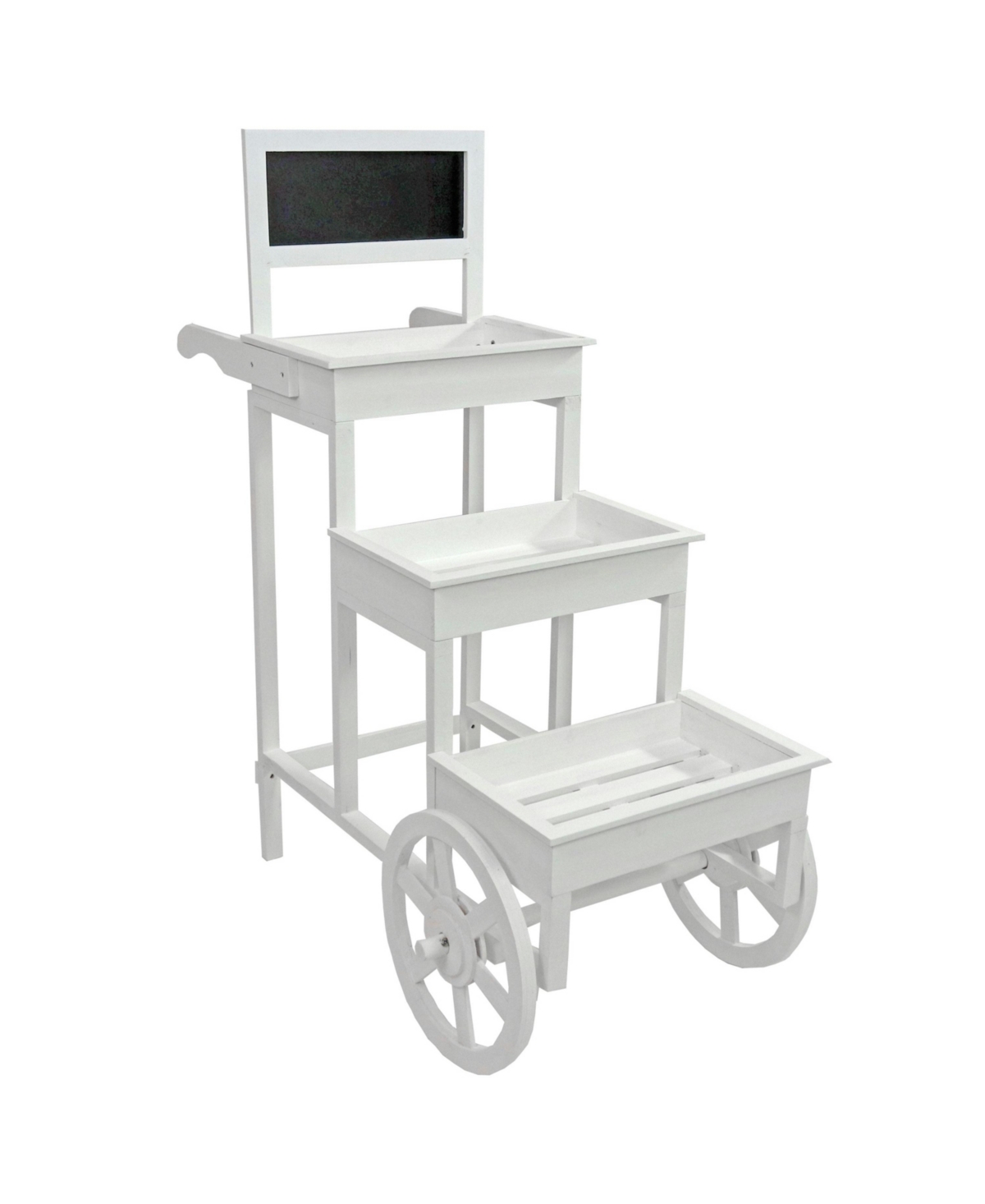 3-Tiered Flower Cart Display Stand with Wheels - Flower Display Stand or Planter - Wooden Cart with Chalkboard - White - White