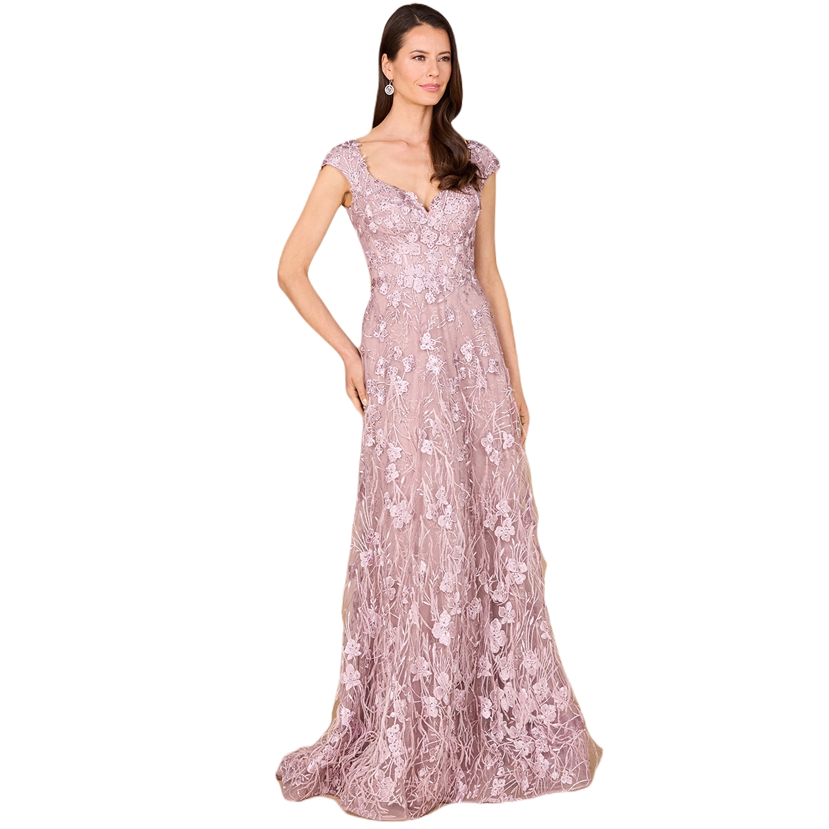 Women's Cap Sleeves, A-line Dress with Feathers - Lilac