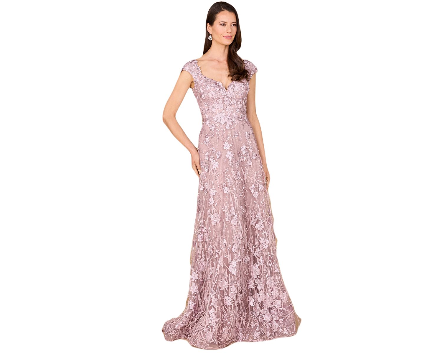 Women's Cap Sleeves, A-line Dress with Feathers