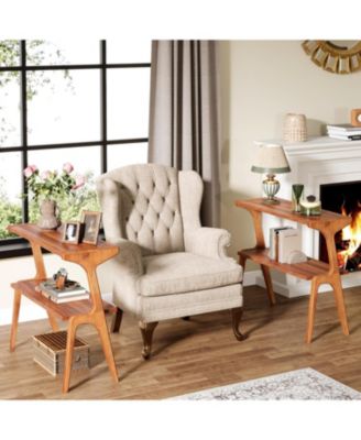 Set of 2 Narrow Side Table for Living Room, Farmhouse Slim End Table with Storage Shelves, for Bedroom, Small Spaces, Easy Assembly