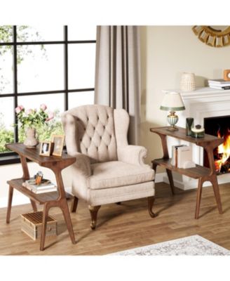 Set of 2 Narrow Side Table for Living Room, Farmhouse Slim End Table with Storage Shelves, for Bedroom, Small Spaces, Easy Assembly