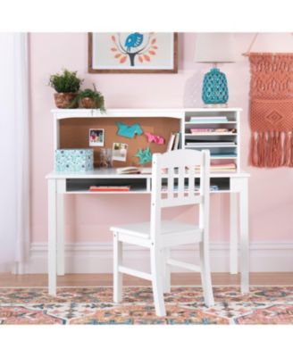 Kids' Media Desk with Hutch and Chair Set – Natural: Kids Table and Chair Set, Computer Desk with Storage Hutch, Kids Bedroom Furniture Set