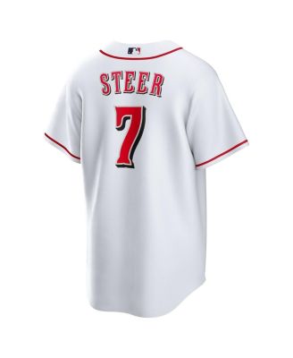 Men's Spencer Steer White Cincinnati Reds Home Replica Jersey