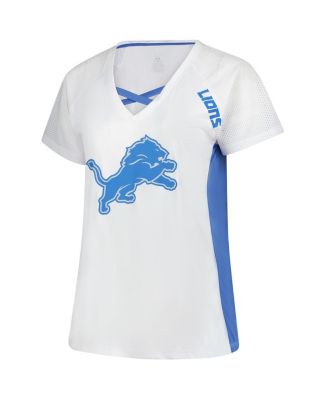 Женская белая футболка с V-образным вырезом на шнуровке и блестками Detroit Lions размера плюс от Fanatics