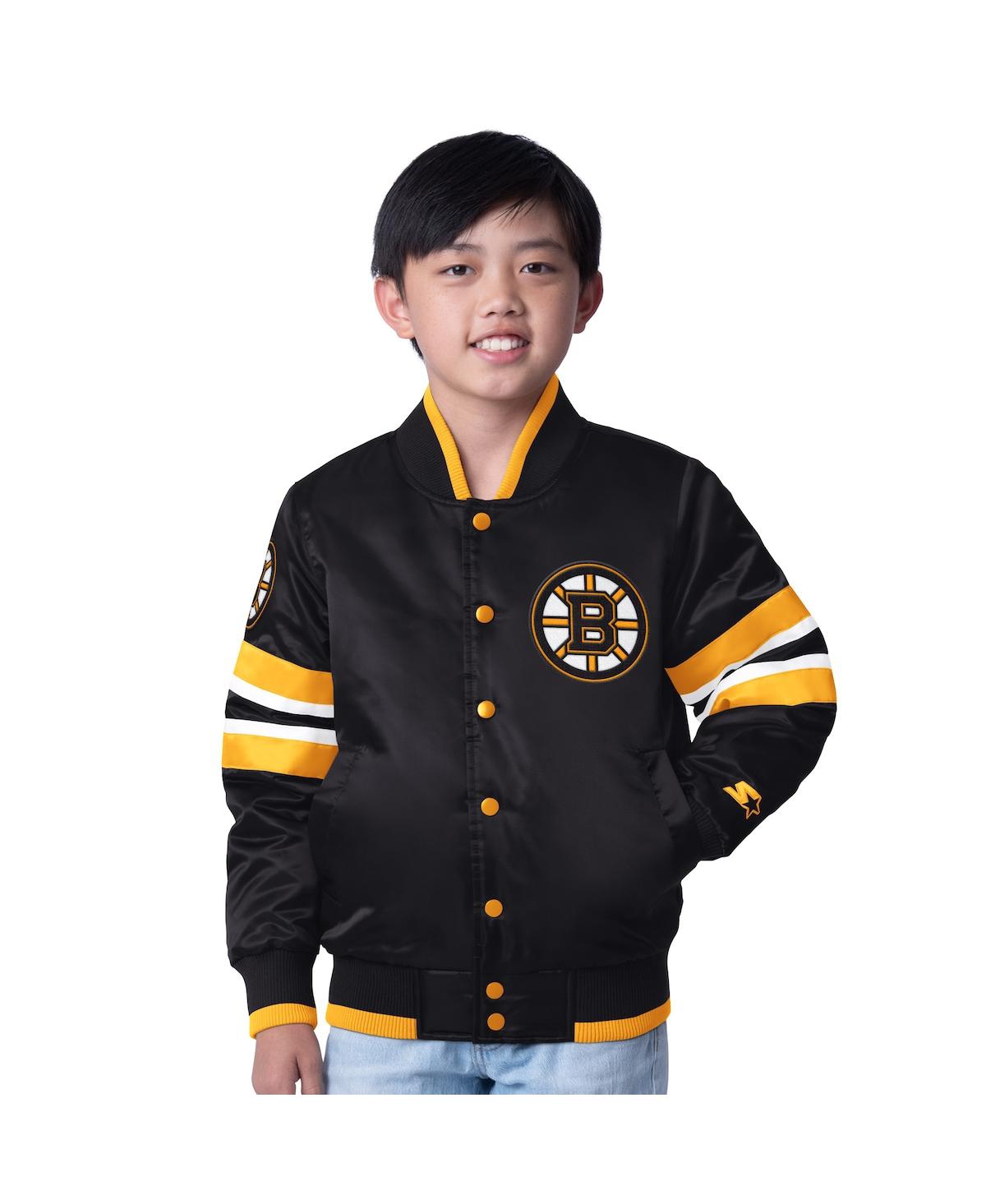 Starter Big Boys And Girls Black/gold Boston Bruins Scout 1 Full-snap Varsity Jacket