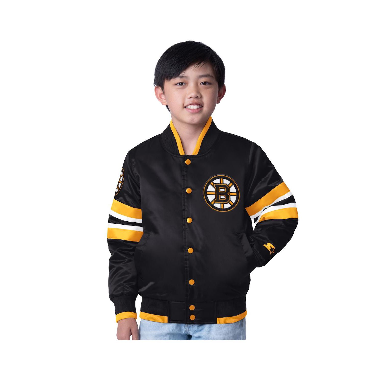 Big Boys and Girls Black/Gold Boston Bruins Scout 1 Full-Snap Varsity Jacket