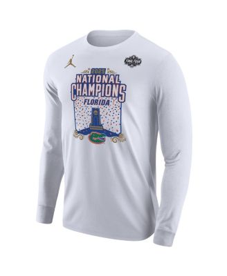 Мужская футболка Jordan's White Florida Gators 2025 NCAA для национальных чемпионов по баскетболу, выразительная футболка с длинным рукавом