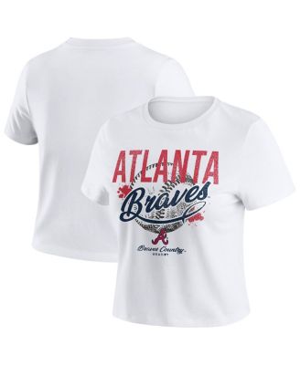 WEAR by Erin Andrews - Women's&nbsp; White Atlanta Braves Distressed Cropped Baby T-Shirt