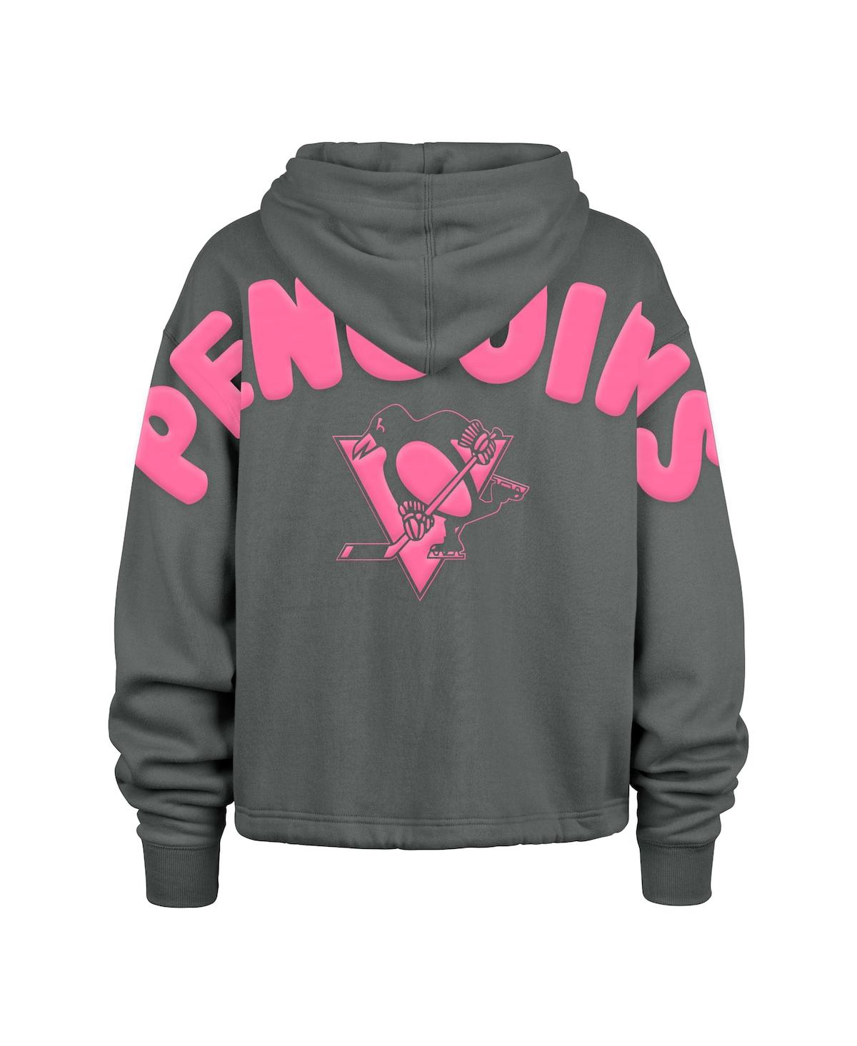 47 Brand Women's Gray Pittsburgh Penguins Bright Side Venice Cropped Pullover Hoodie