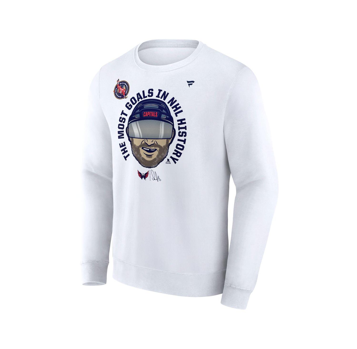 Men's Alexander Ovechkin White Washington Capitals NHL All-Time Leading Goal Scorer GR8 Caricature Fleece Pullover Sweatshirt