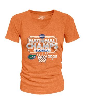 Женская футболка Blue 84 Orange Florida Gators 2025 NCAA, мужская баскетбольная команда национальных чемпионов, трехслойная футболка с V-образным вырезом