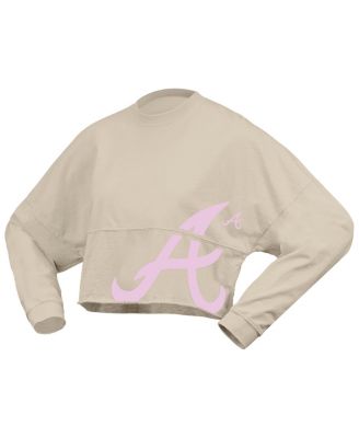 Женская кремовая футболка Fanatics Atlanta Braves с цветочным принтом в опрятном стиле, укороченная футболка с длинным рукавом