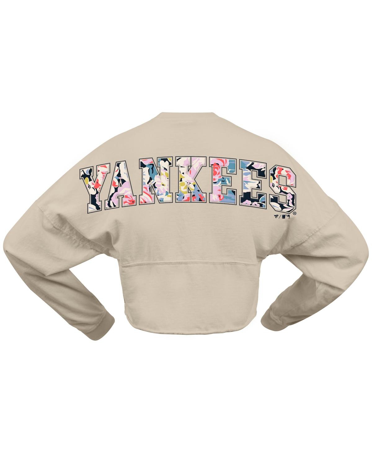 Fanatics Women's Cream New York Yankees Floral Preppy Cropped Long Sleeve T-shirt
