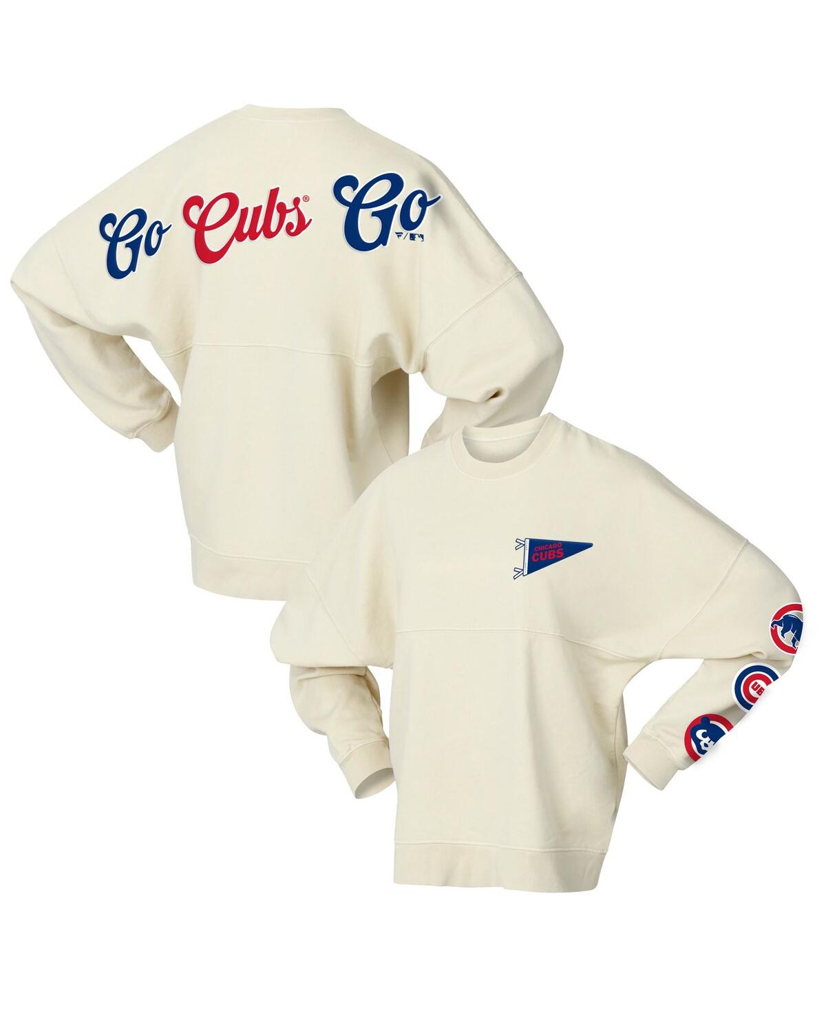 Fanatics Women's Tan Chicago Cubs Pennant Flag Branded Fleece Pullover Sweatshirt In Multi