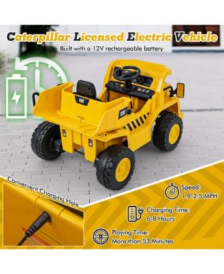 12V Caterpillar Licensed Kids Ride on Dump Truck with Tiltable Bump Bed