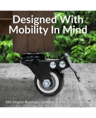 Wooden Wheeled Garden Potting Bench with Dry Sink, Storage Shelves, and Tool Hooks - Brown