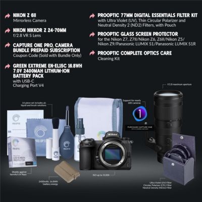Z 6II Mirrorless Camera with f/2.8 VR S Lens,Camera Bundle Prepaid Subscription,Lithium-Ion Battery Pack,Filter Kit with UV,Glass Screen