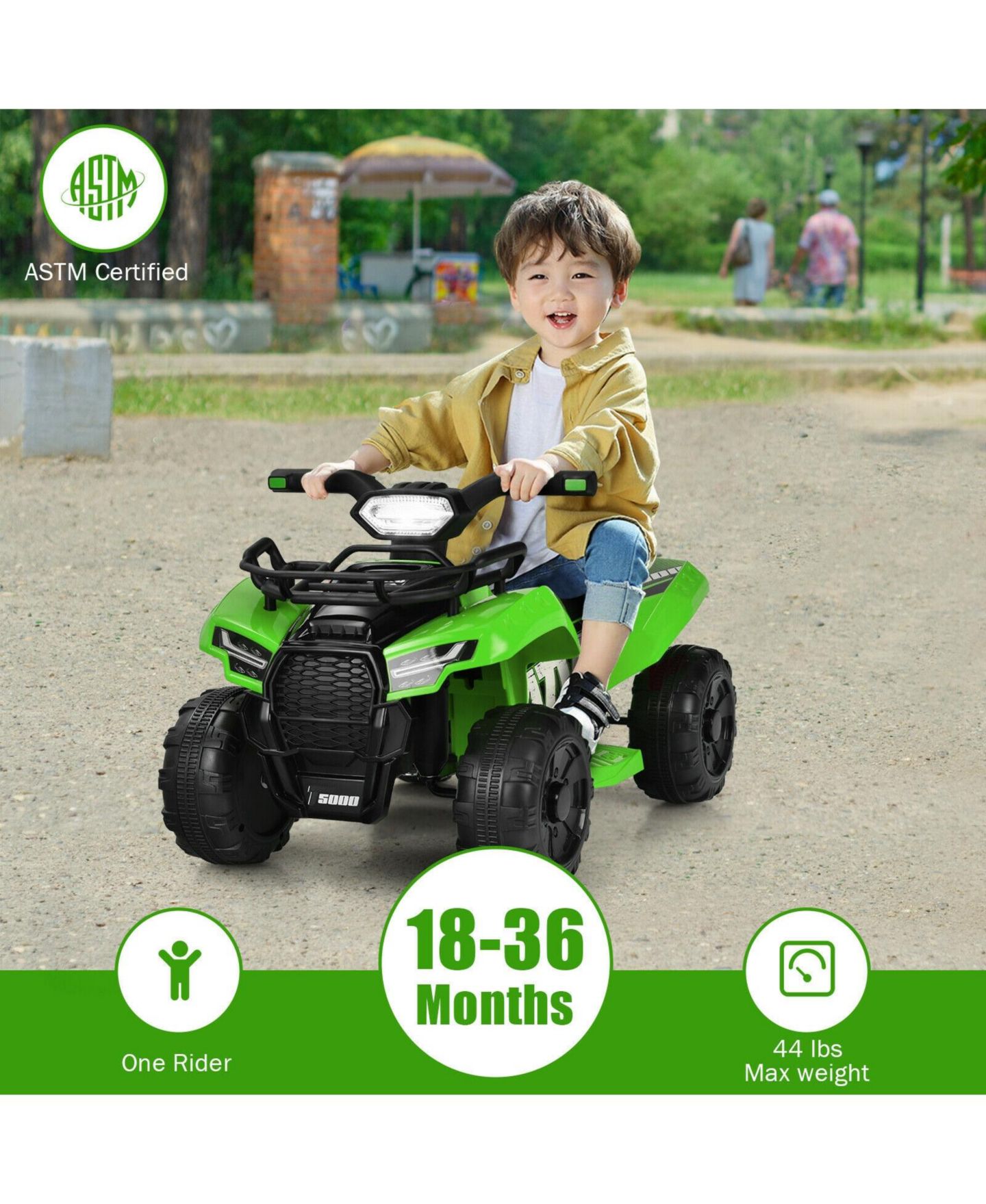 Детская игрушка Mecale 6V Kids ATV Quad Ride-On with LED Light and MP3 Player, 44 lbs Capacity, Ages 18 Months+, цвет: Зелёный — фото 7