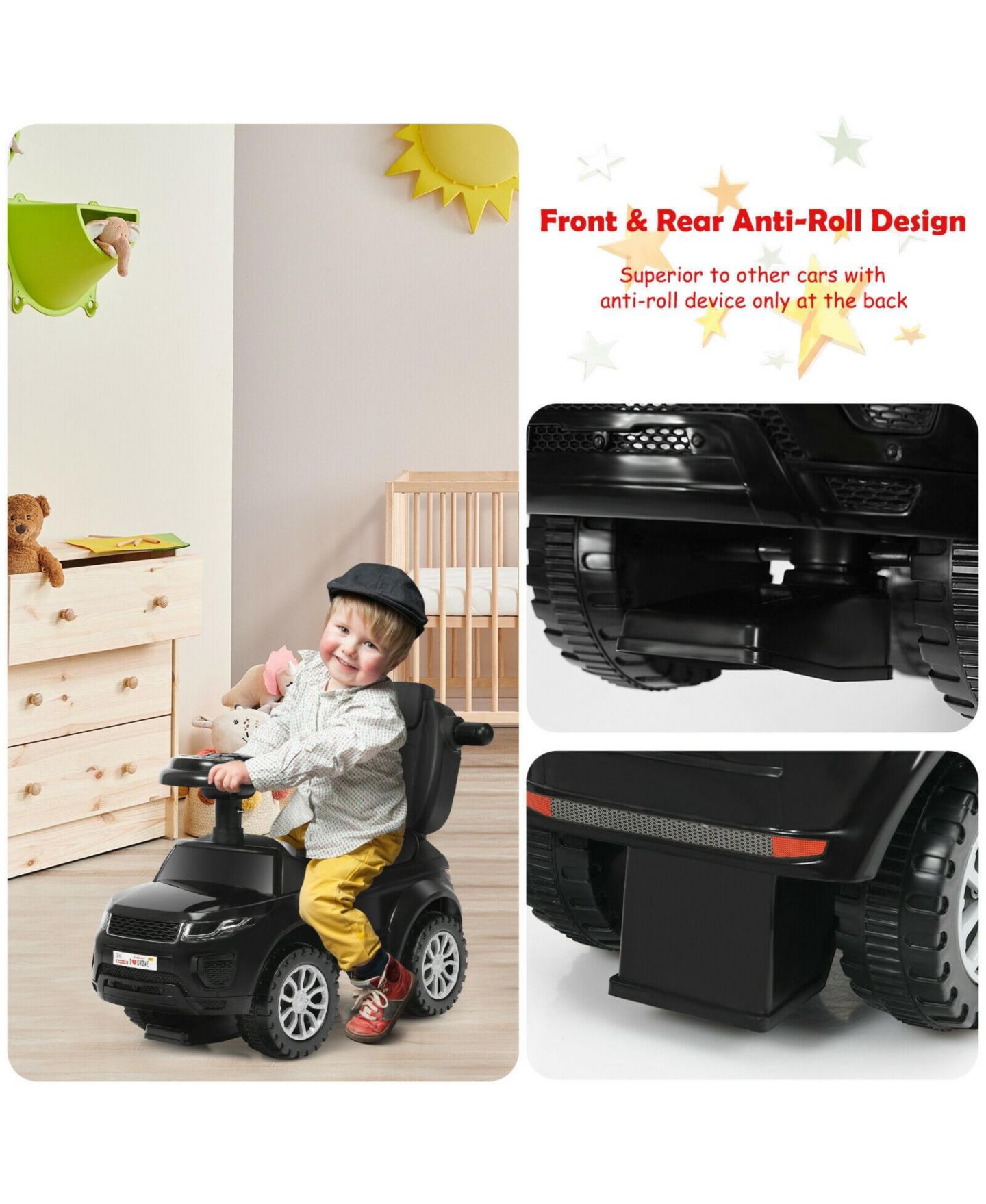Детская игрушка Mecale 3-in-1 Ride-On Push Car with Music, 55 lbs. Capacity, Ages 1+, цвет: Чёрный — фото 9