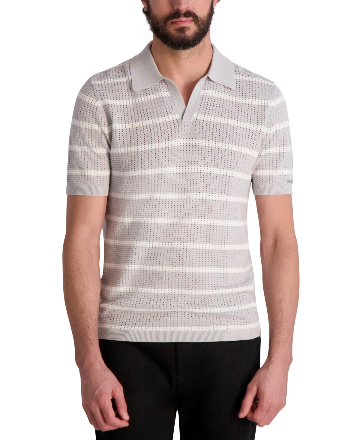 Men's Stripe Sweater Polo - White/ Black