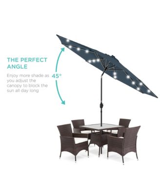 10ft Solar LED Lighted Patio Umbrella w/ Tilt Adjustment, UV-Resistant Fabric