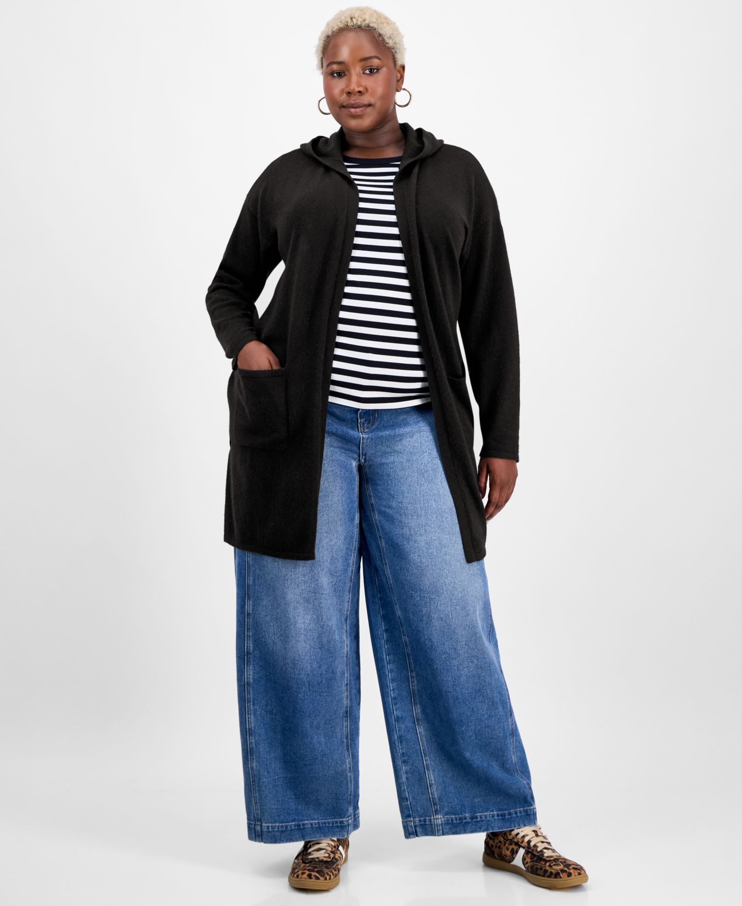 Petite's 100% Cashmere Open-Front Hoodie